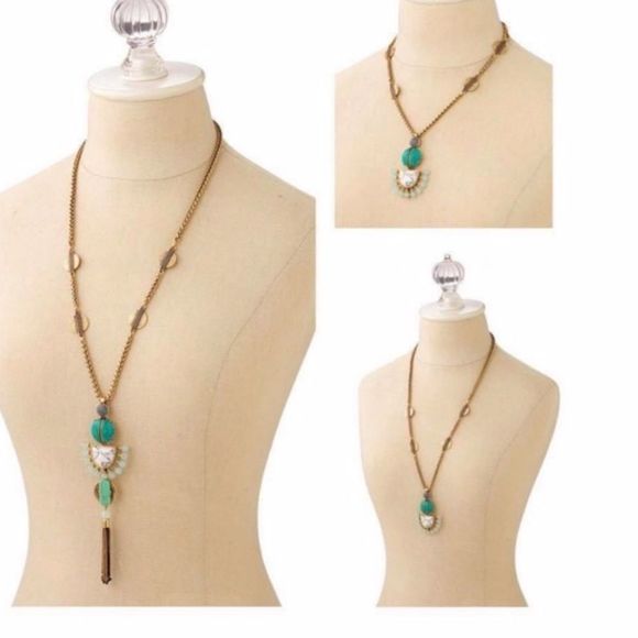 EUC Stella & Dot Totem Tassel Necklace Turquoise Gold - Picture 8 of 13